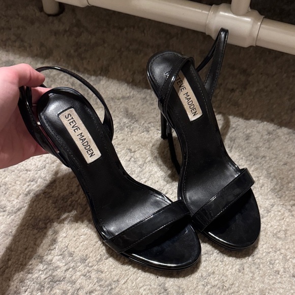 Steve Madden Glossy Black Strappy Heels - Picture 1 of 3